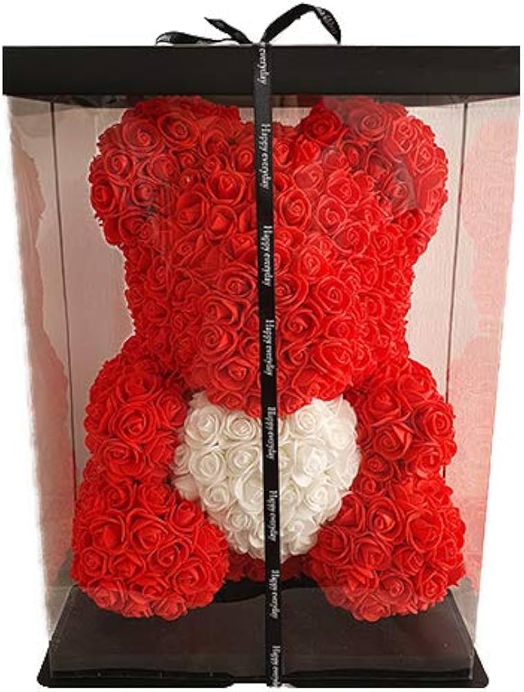 XXL Roosbeer Rood met Wit Hart - 40cm