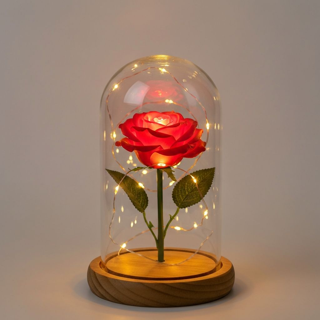 LED Roos in Glazen Stolp